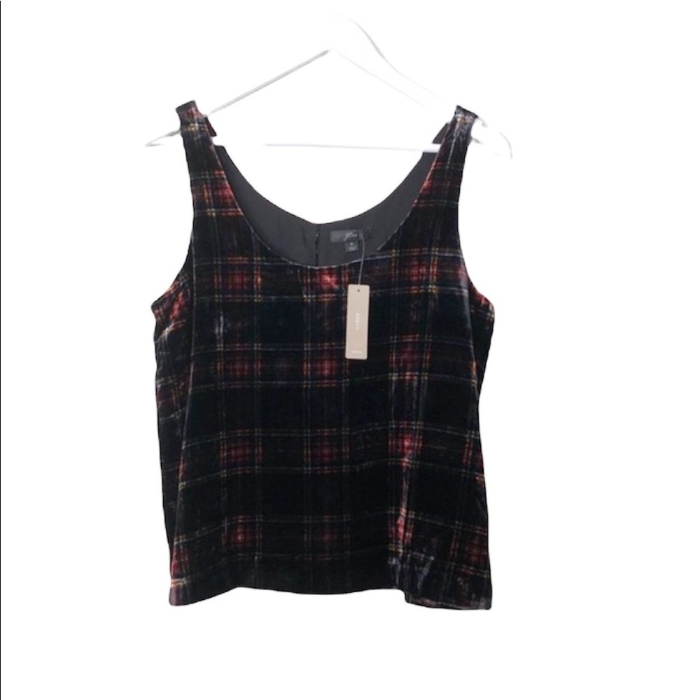 J. CREW Women’s Black Red Velvet Tank Top Size 8 Stewart Tartan Sleeveless - Picture 9 of 15